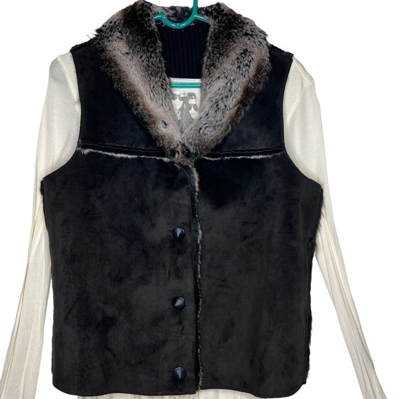 Animal Print Reversible Faux Fur Suede Vest Gray Black Size XL Warm Soft Boho - Picture 12 of 12